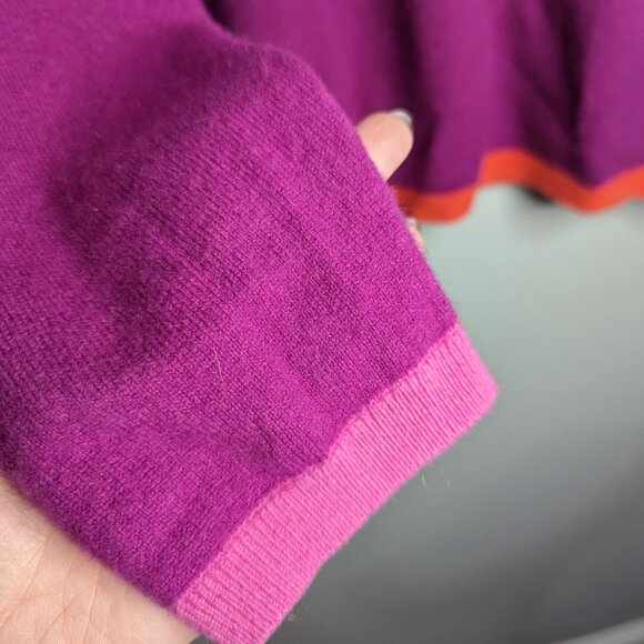 Lands End 100% Cashmere Purple Colorblock Sweater Preppy Casual Classic Large - Picture 4 of 5
